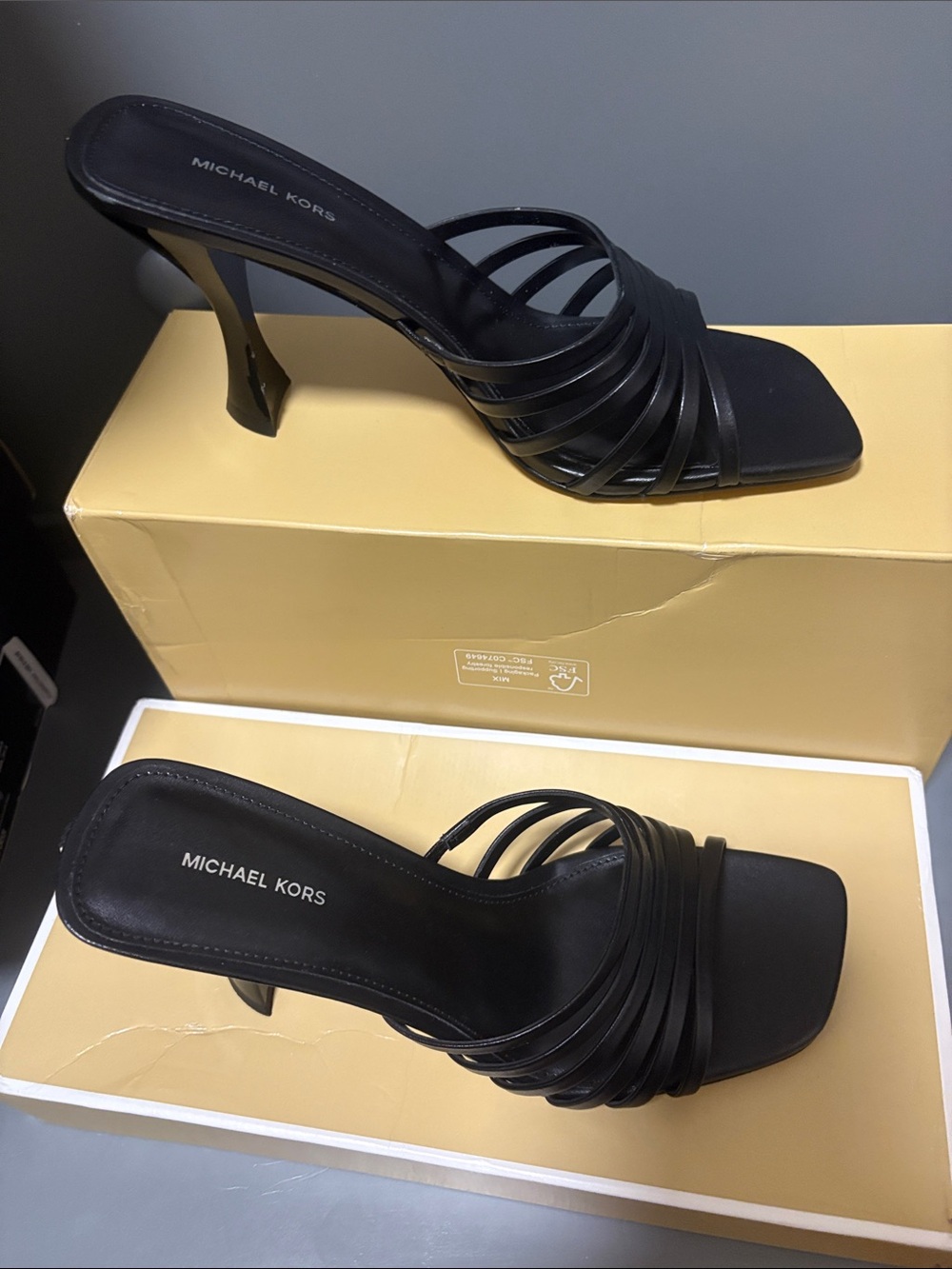 Michael Kors Haisley Black Strappy Square-Toe Heels NIB